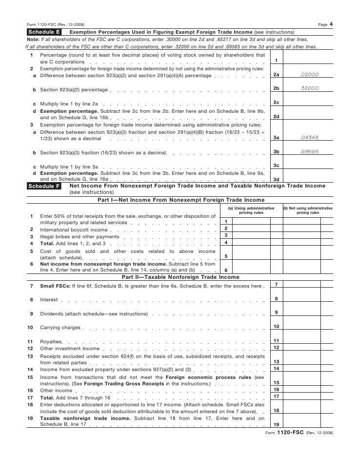 form 1120 fsc u s income tax return of a foreign sales corporation foreign tax return form