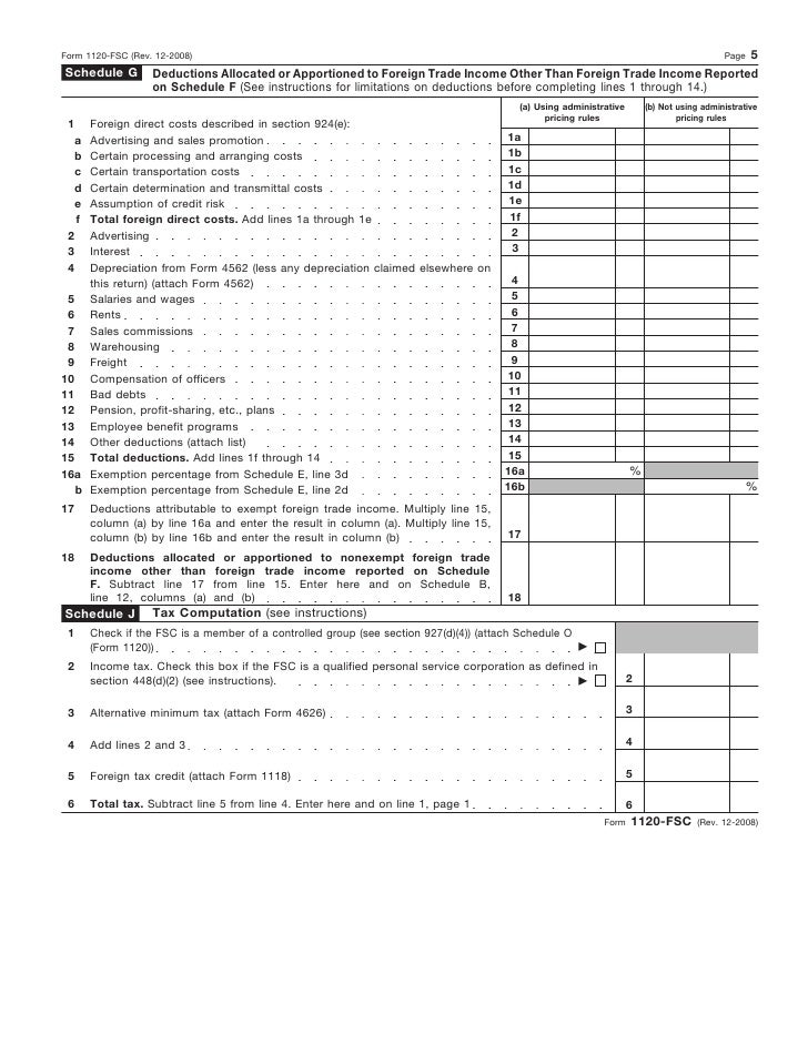 form 1120 fsc u s income tax return of a foreign sales corporation other deductions form 1120