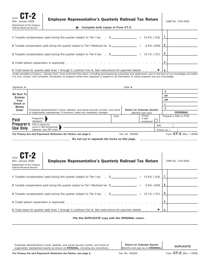 Form CT2 Employee Representative's Quarterly Railroad Tax Return