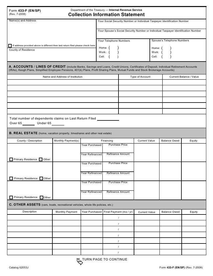 form 433 f collection information statement form 433f