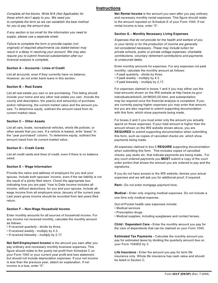 form 433 f collection information statement form 433f