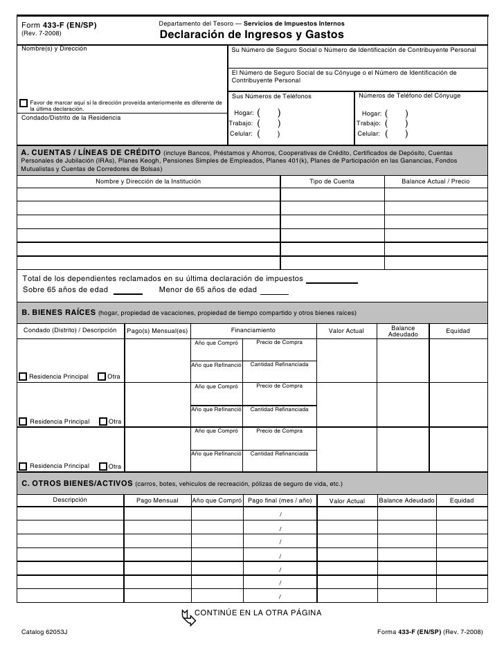 form 433 f collection information statement form 433f