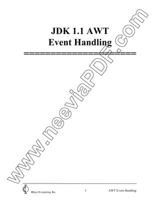 om
       JDK 1.1 AWT
       Event Handling




                                 .c
  =====================



                             DF
                            aP
                            vi
      n      ee
   w.
ww




   Object Computing, Inc.
                             1   AWT Event Handling
 