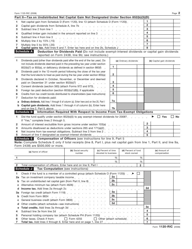 form 1120 ric u s income tax return for regulated investment compan schedule j form 1120