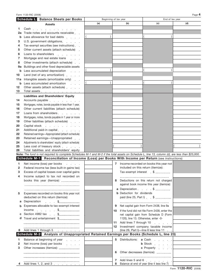 form 1120 ric u s income tax return for regulated investment compan schedule j form 1120