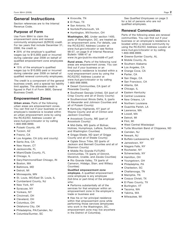 Form 8844 Empowerment Zone and Renewal Community Employment Credit