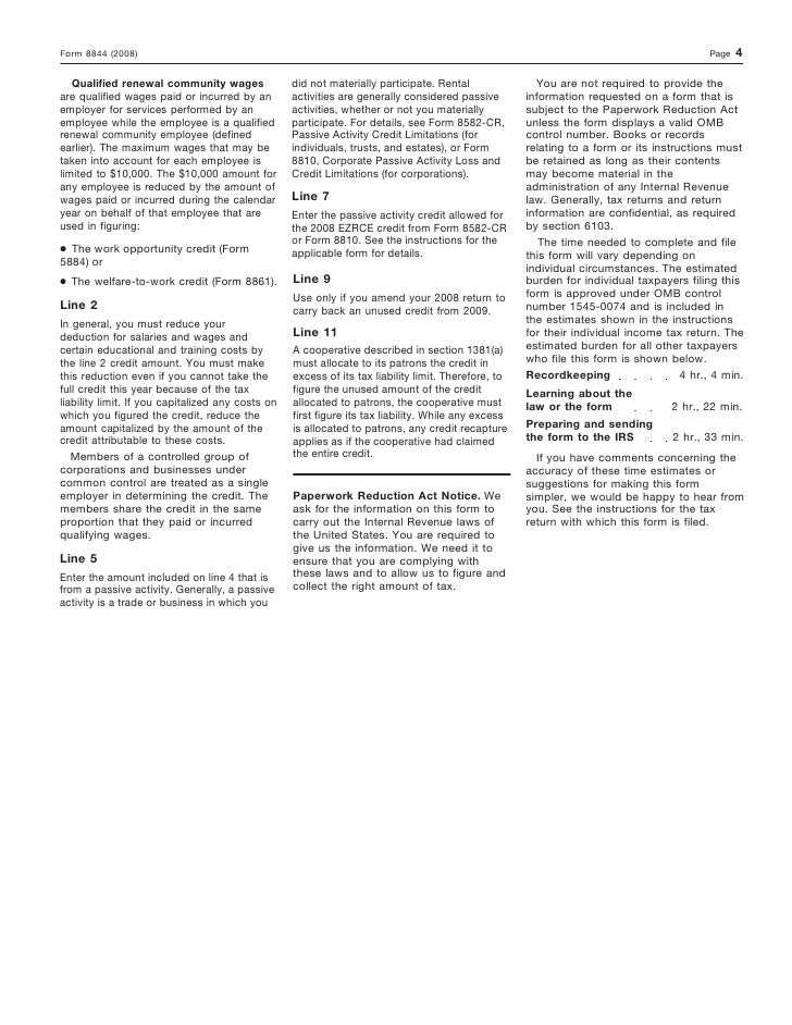 form 8844 empowerment zone and renewal community employment credit form 8844