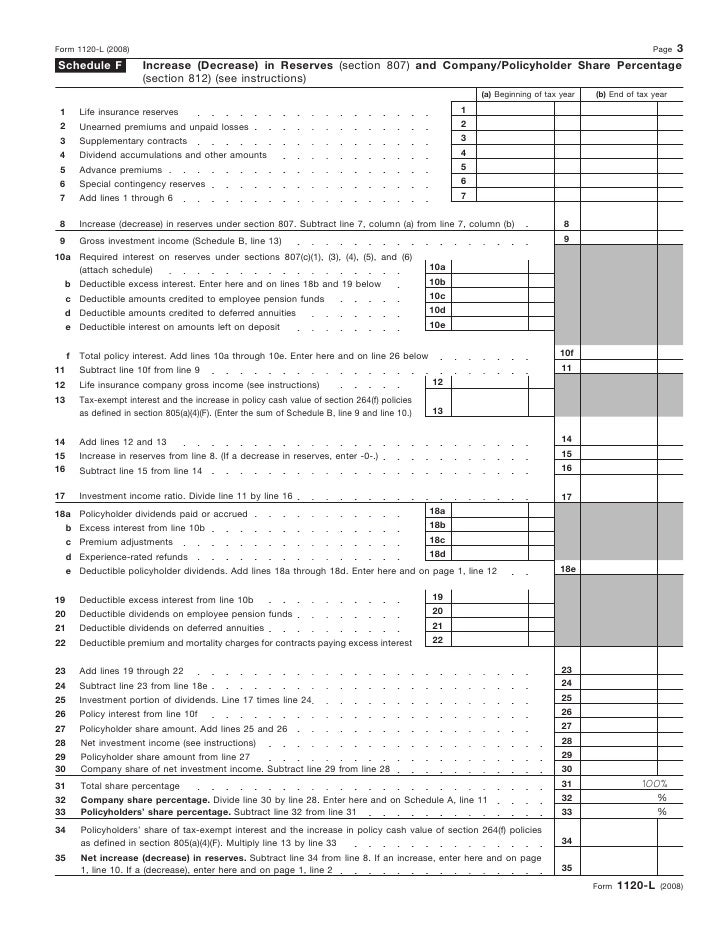 form 1120 l u s life insurance company income tax return schedule j form 1120