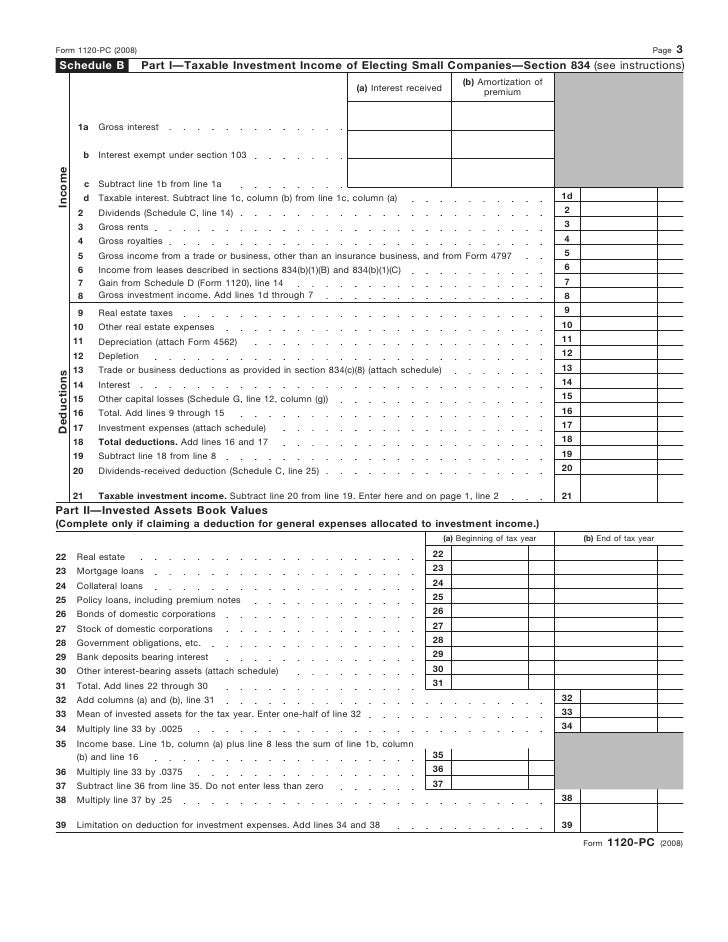 form 1120 pc u s property and casualty insurance company income tax form 1120 schedule b