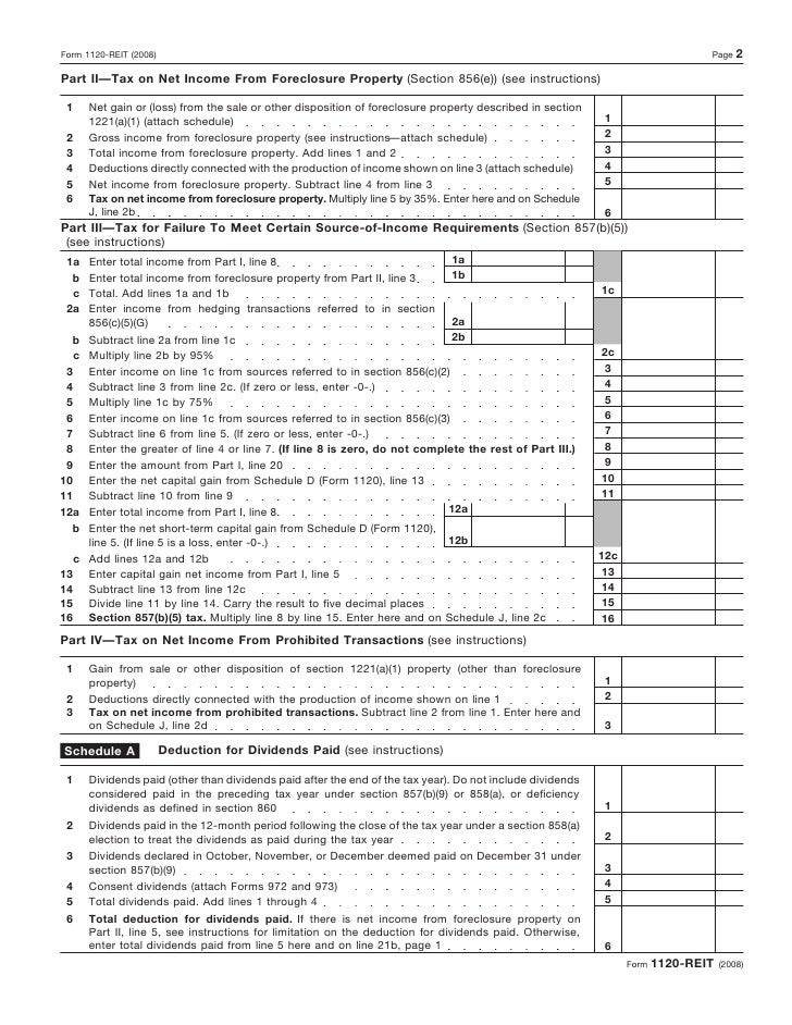 form 1120 reit u s income tax return for real estate investment tru schedule j form 1120