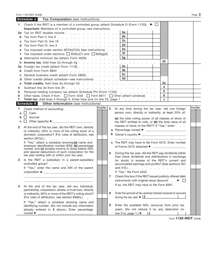 form 1120 reit u s income tax return for real estate investment tru schedule j form 1120