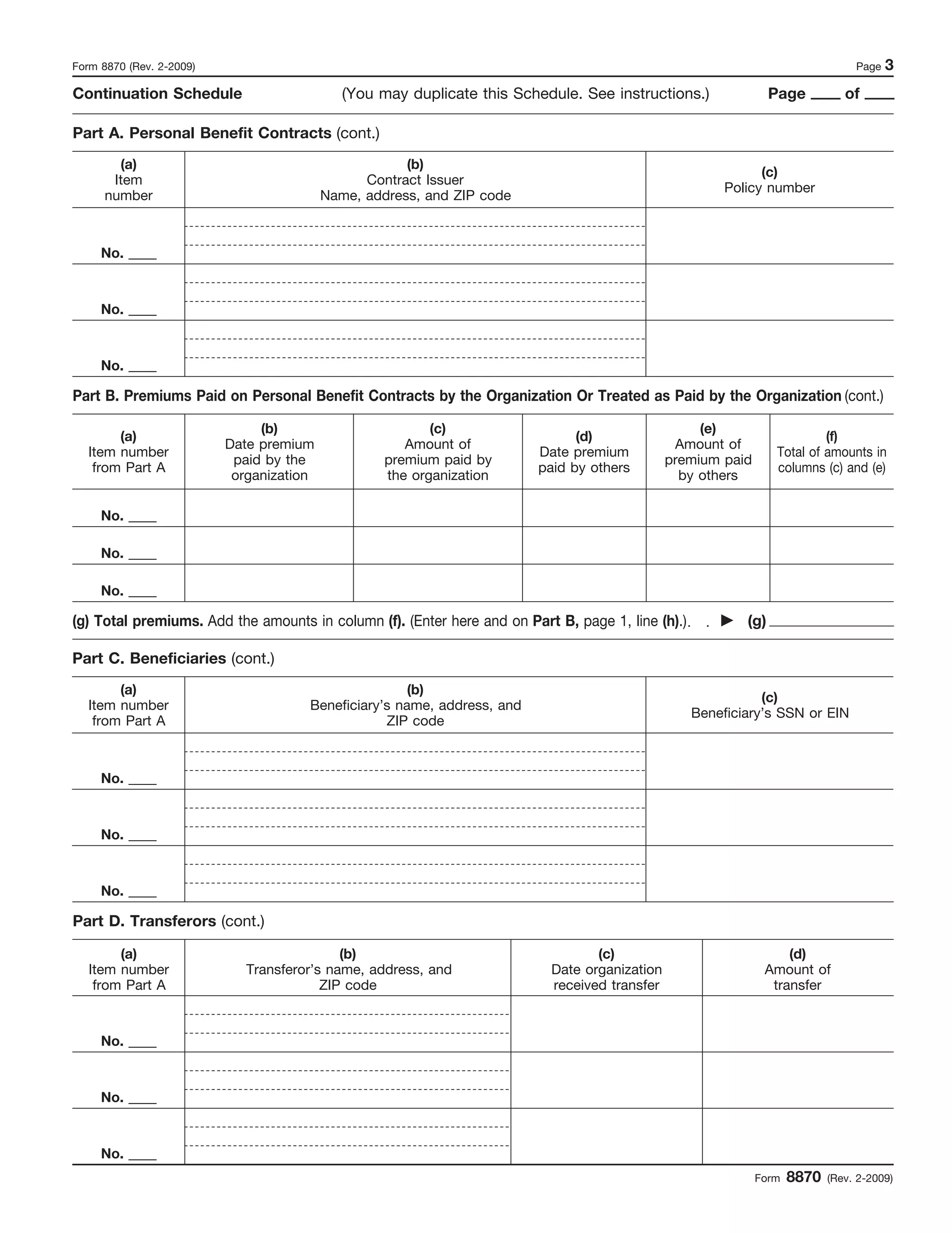 Form 8870  Information Return for Transfers Associated With Certain Personal Benefit Contracts 