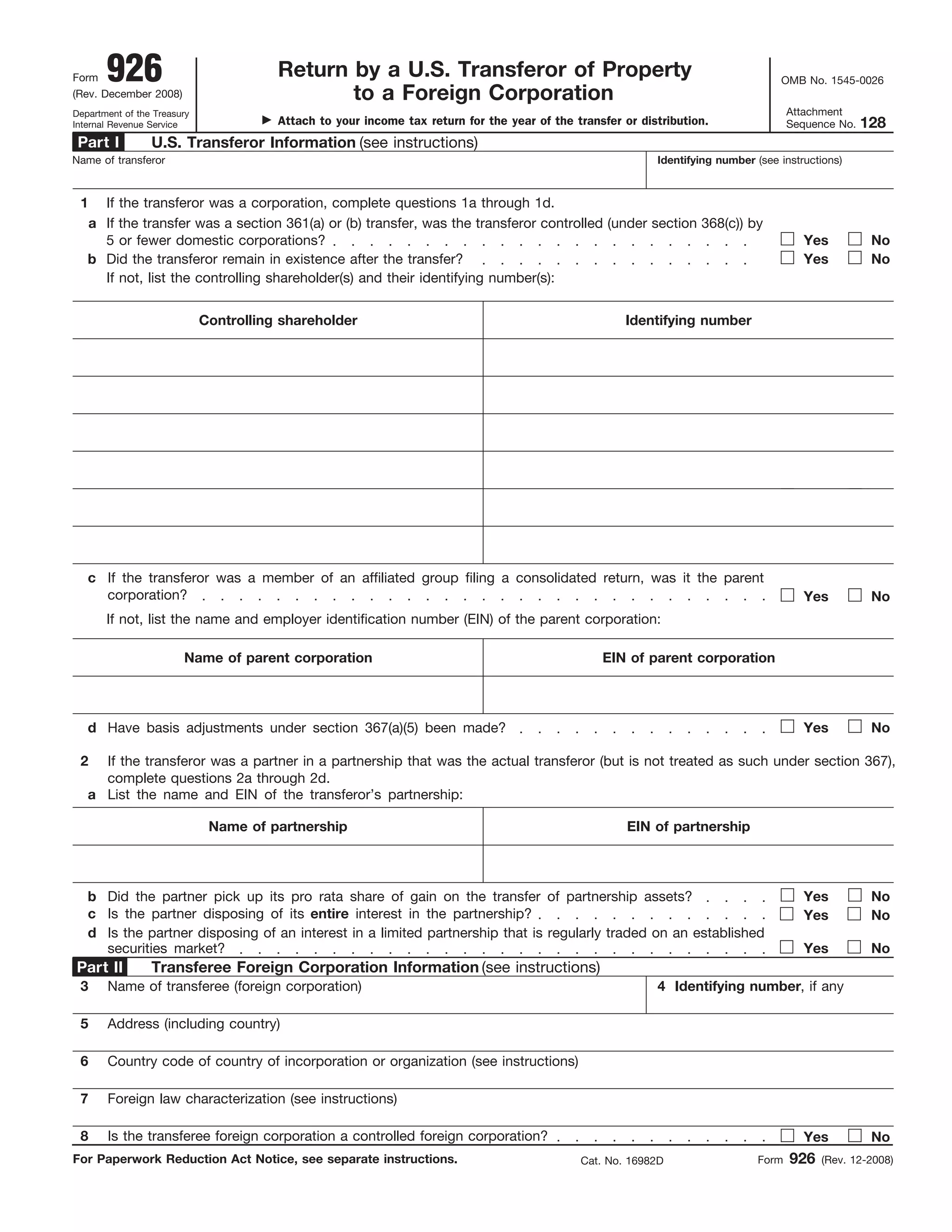 Form 926-Return by a U.S. Transferor of Property to a Foreign ...