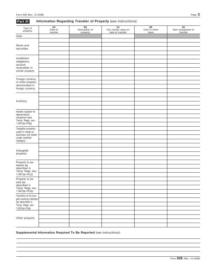 form 926 return by a u s transferor of property to a foreign corpora 926 form