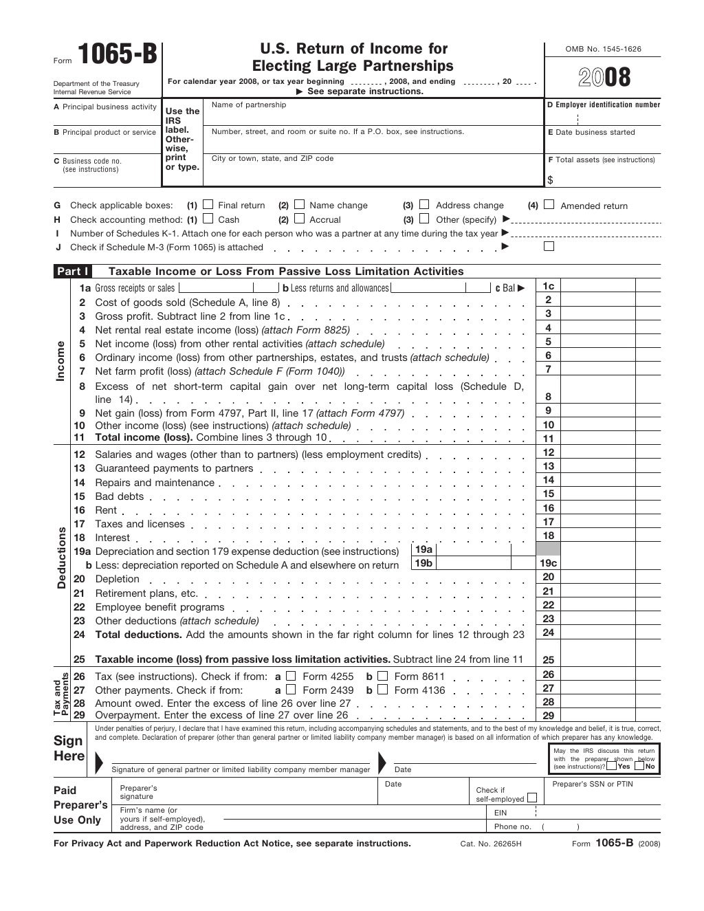 Form 1065BU.S. Return of for Electing Large Partnerships