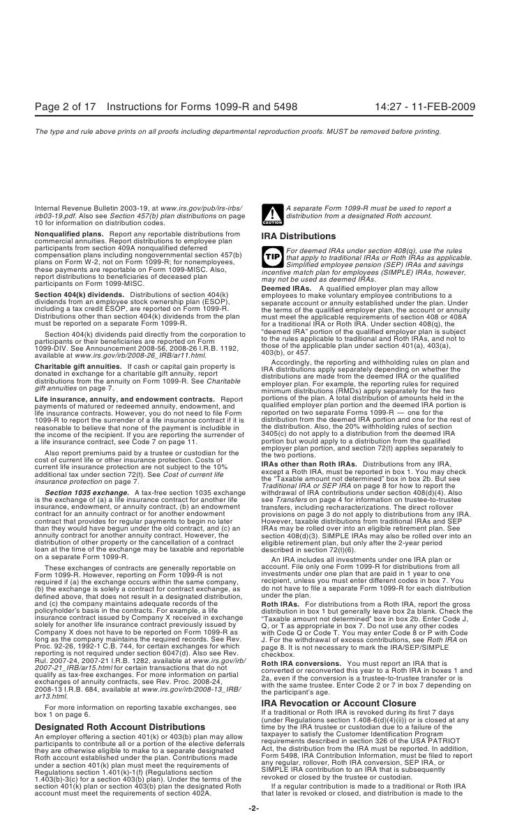 Inst 1099R and 5498Instructions for Forms 1099R and 5498, Distribu…