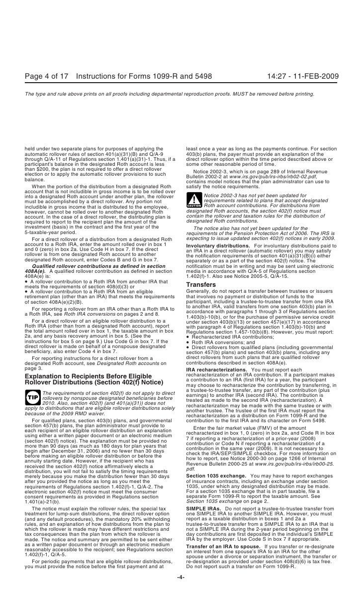 Inst 1099R and 5498Instructions for Forms 1099R and 5498, Distribu…
