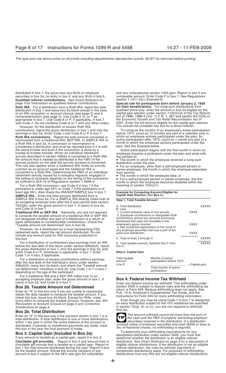 Inst 1099 r and 5498 instructions for forms 1099 r and 5498 distribu 