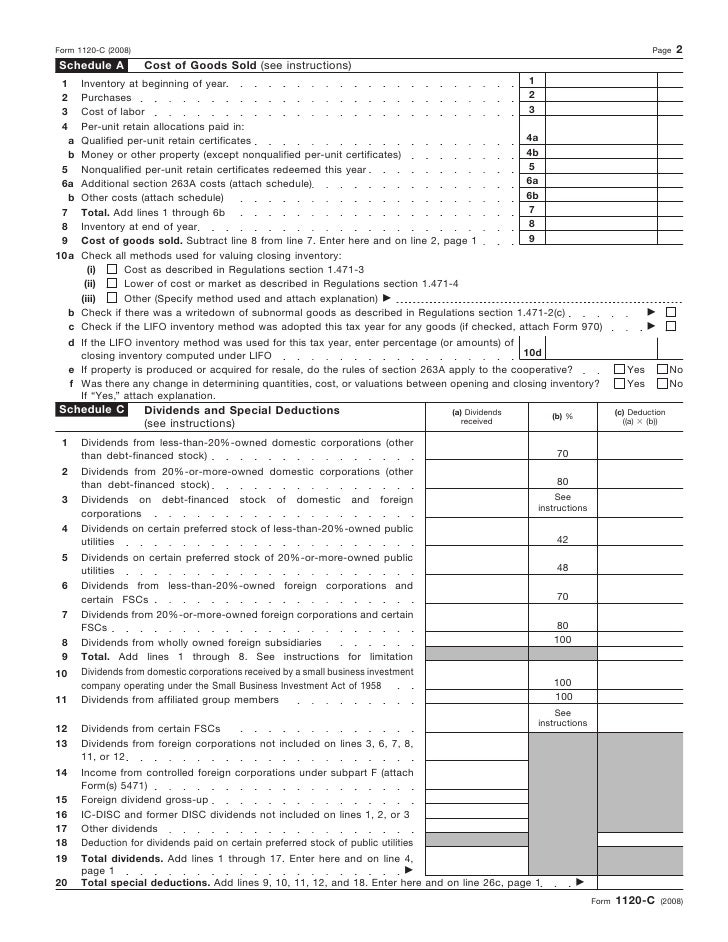 form 1120 c u s income tax return for cooperative associations schedule j form 1120
