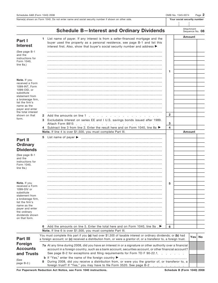 form 1040 schedules a b itemized deductions interest and dividen form 1040 schedule b