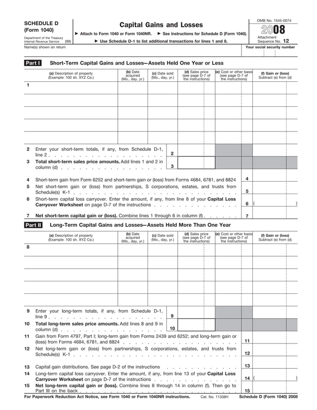 Form 1040, Schedule DCapital Gains and Losses PDF