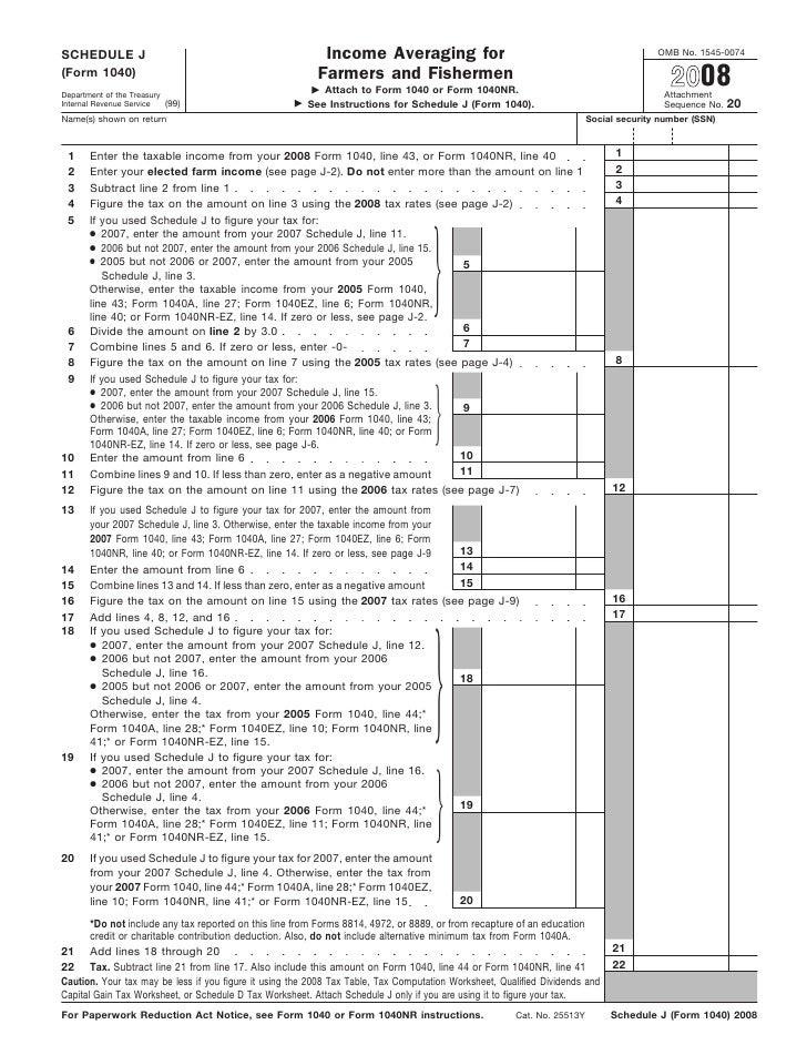 form 1040 schedule j income averaging for farmers and fishermen j form