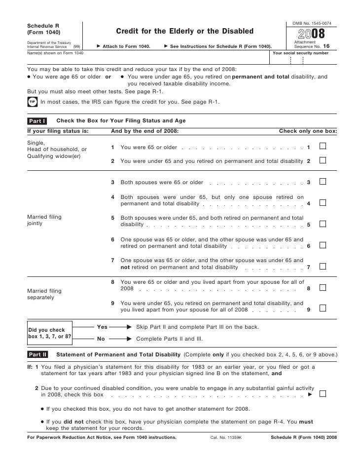 Form 1040, Schedule R- Credit for the Elderly or the Disabled