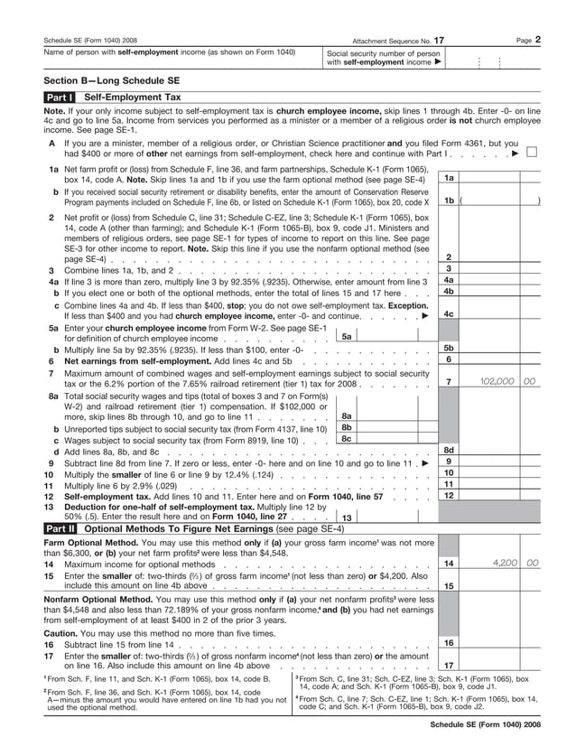 Form 1040, Schedule SE- Self-Employment Tax | PDF