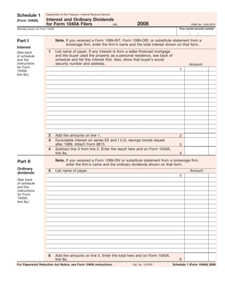 Form 1040A, Schedule 1-Interest and Ordinary Dividends for Form 1040 ...