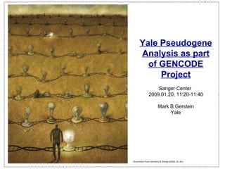Yale Pseudogene Analysis as part of GENCODE Project Sanger Center  2009.01.20, 11:20-11:40 Mark B Gerstein Yale   (c) Mark Gerstein, 2002, Yale, bioinfo.mbb.yale.edu Illustration from Gerstein & Zheng (2006). Sci Am. 