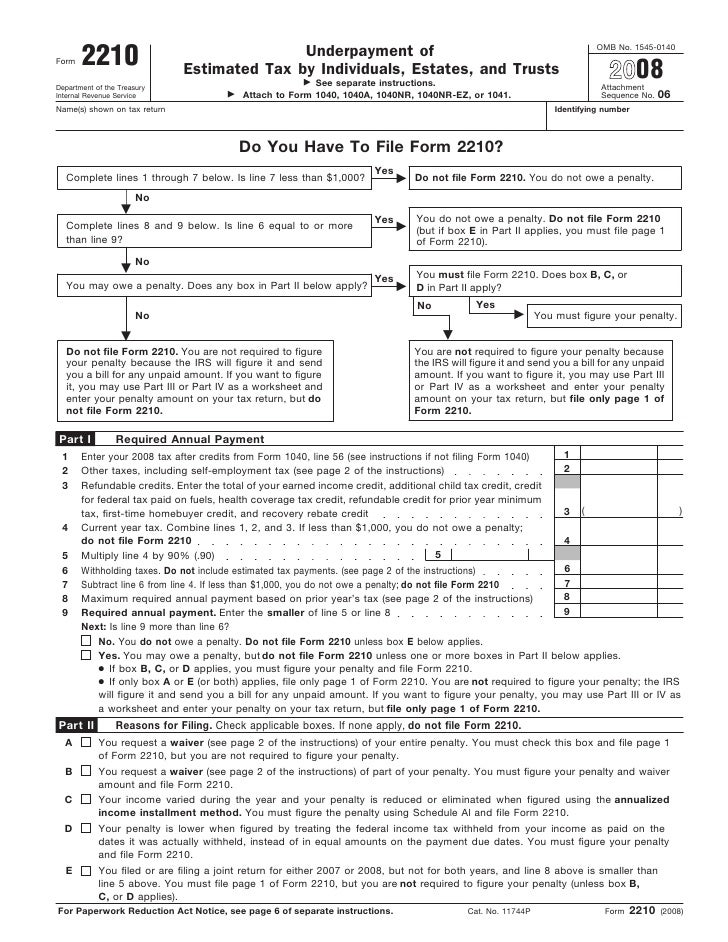 form 2210 underpayment of estimated tax form 2210 instructions