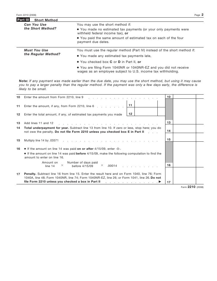 form 2210 underpayment of estimated tax form 2210 instructions