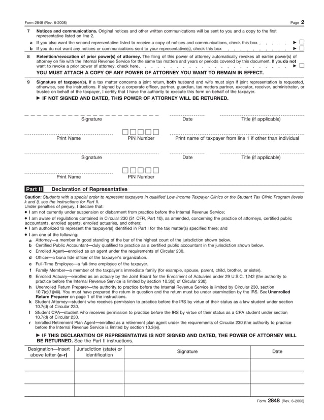 Form 2848 power of attorney and declaration of representative pdf
