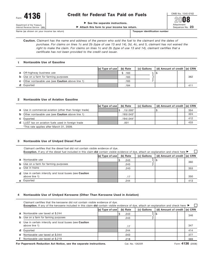 form 4136 credit for federal tax paid on fuel tax form 4136