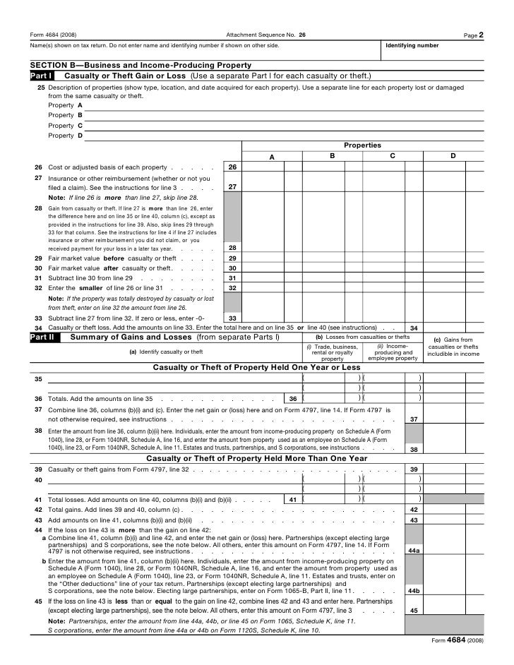 form 4684 casualties and thefts 4684 form