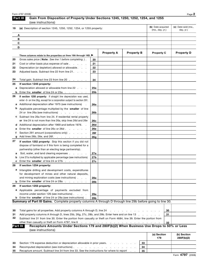 Form 4797 Sales Of Business Property