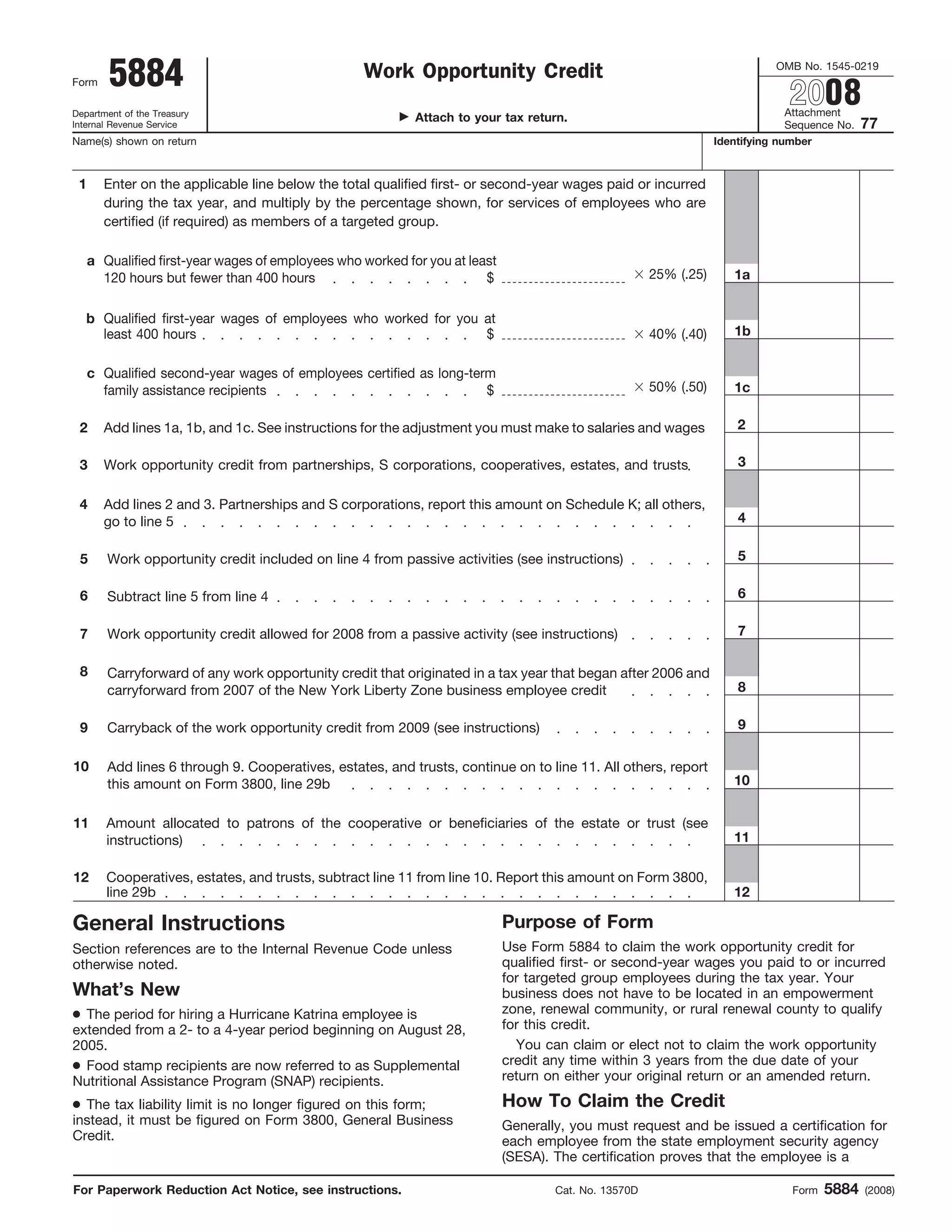 Form 5884-Work Opportunity Credit