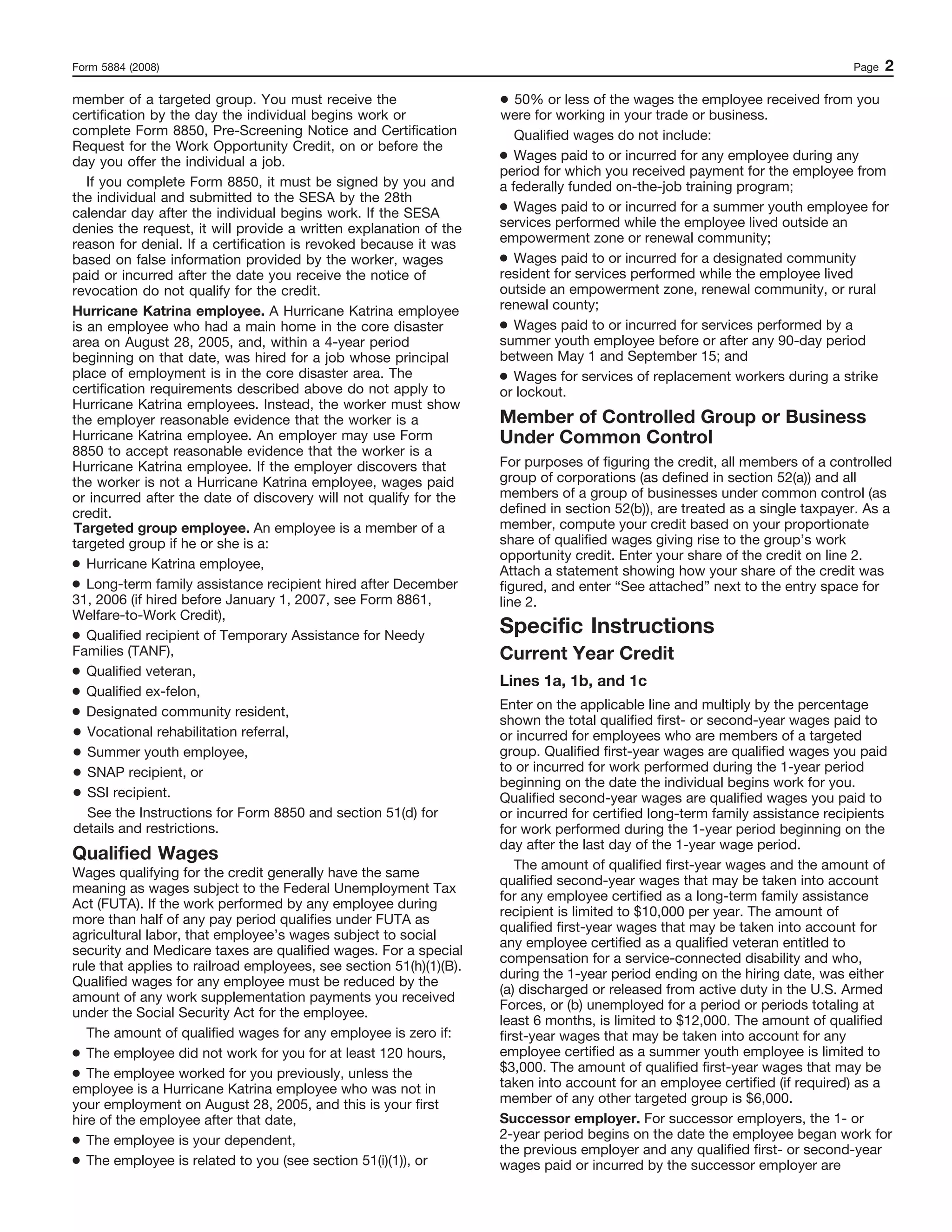 Form 5884-Work Opportunity Credit