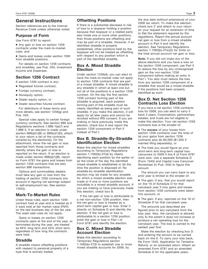 form 6781 gains and losses from section 1256 contracts and straddles irs form 6781