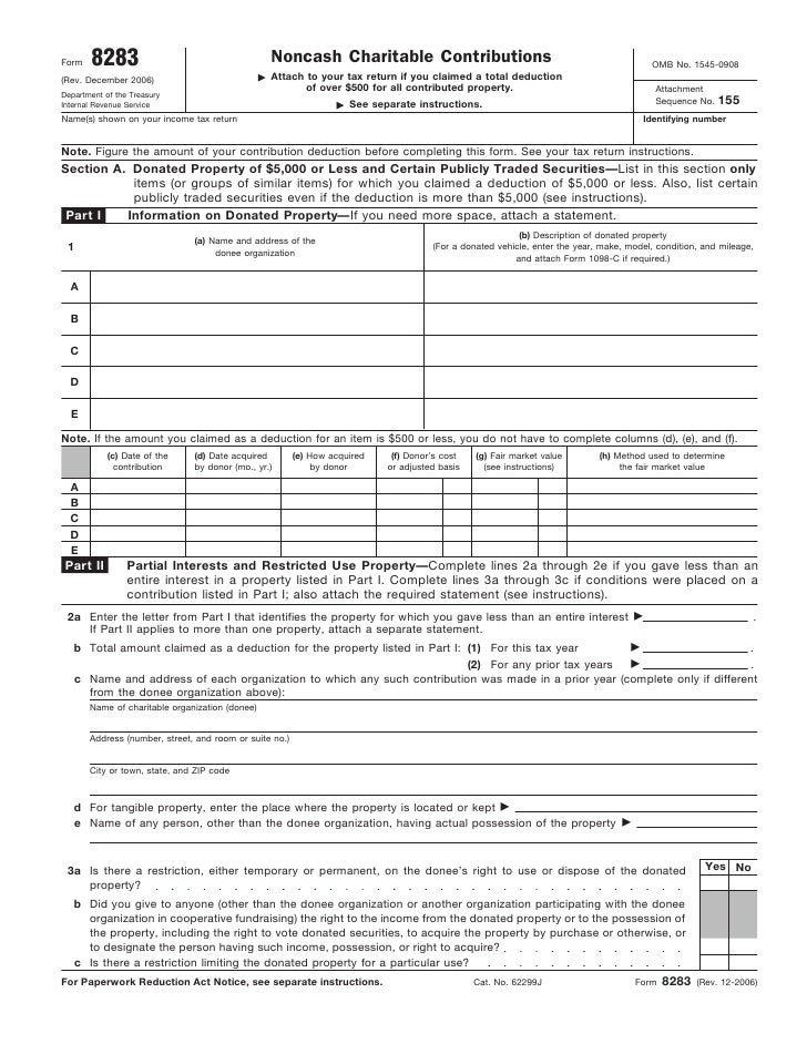 Form 8283 Noncash Charitable Contributions Form 8283 Noncash Charitable Contributions