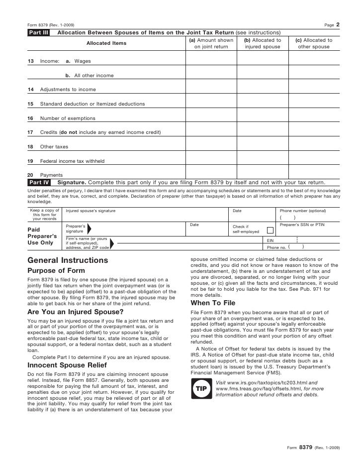 Form 8379 Injured Spouse Claim And Allocation Form 8379 Injured Spouse Claim And Allocation