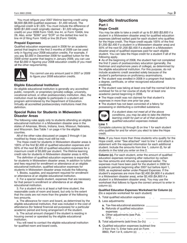 Form 8863Education Credits PDF