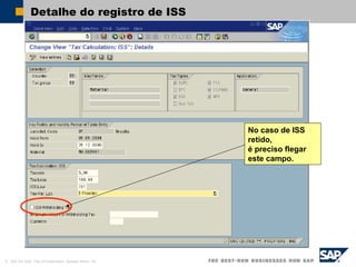 © SAP AG 2002, Title of Presentation, Speaker Name / 55
Detalhe do registro de ISS
No caso de ISS
retido,
é preciso flegar
este campo.
 