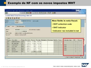 © SAP AG 2002, Title of Presentation, Speaker Name / 59
Exemplo de NF com os novos impostos WHT
 