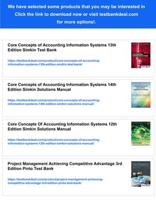 Core Concepts of Accounting Information Systems 13th Edition Simkin ...