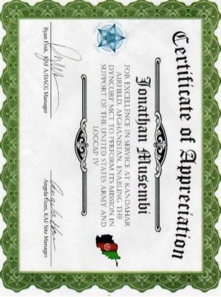 Award_Dyncorp certificate_2012_Afghanistan.