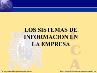 Sistemas de Información Gerencial 8/e
Capítulo 2: Sistemas de Información en la Empresa
LOS SISTEMAS DE
INFORMACION EN
LA EMPRESA
 