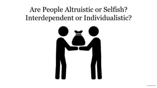 Are People Altruistic or Selfish?
Interdependent or Individualistic?
Icon credits at the end
 