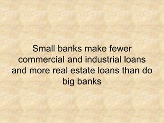 Small banks make fewer
commercial and industrial loans
and more real estate loans than do
big banks
 