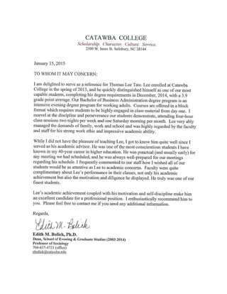 Catawba letter of recommendation